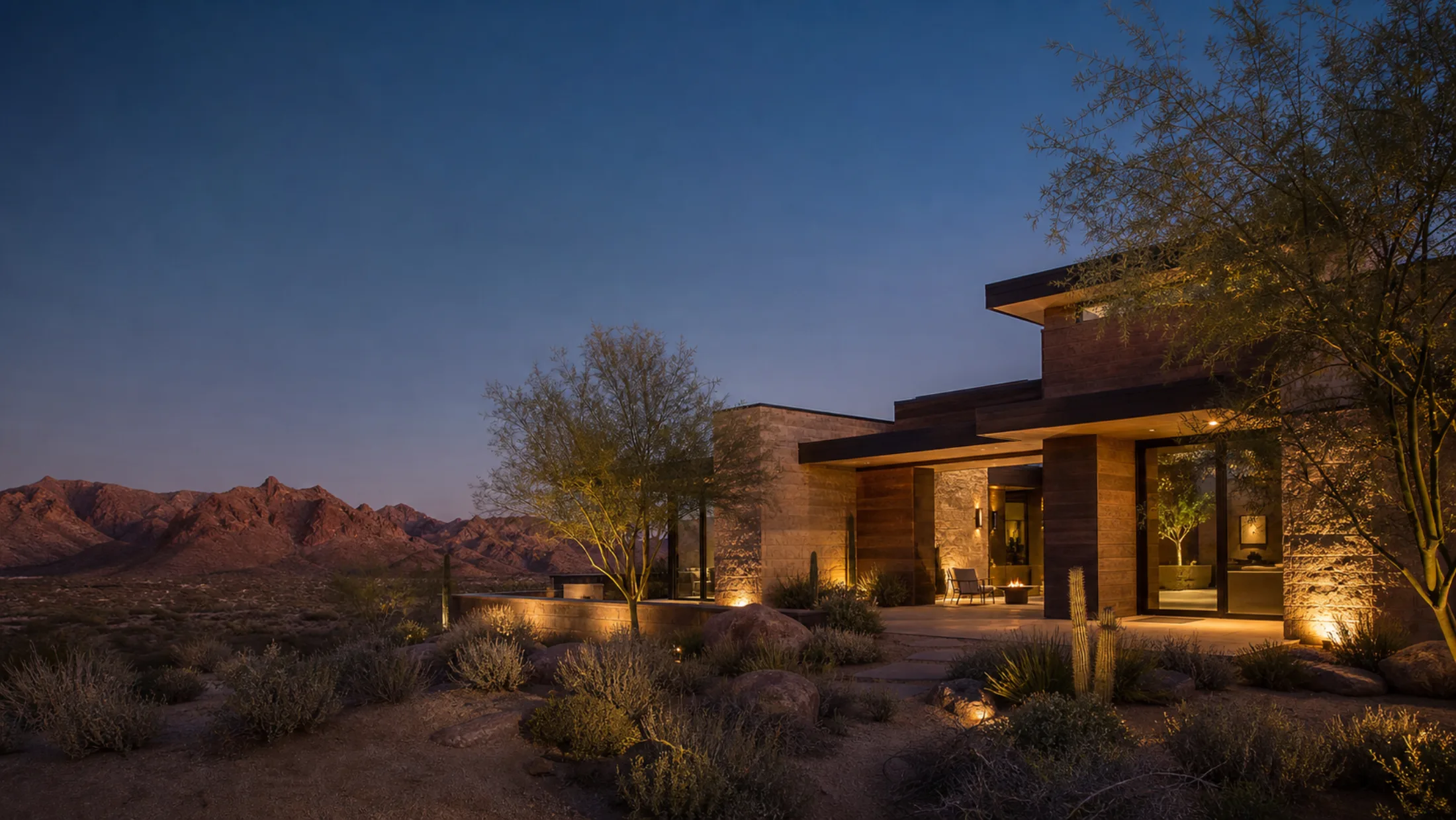 A completed desert-modern custom home